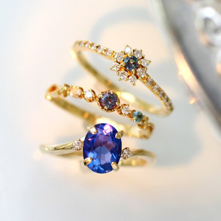 楽天市場】天然アレキサンドライト ダイヤモンド K18 イエローゴールド  