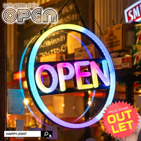 《訳あり》アウトレット【送料無料】LED ネオンサイン 《 OPEN オープン (丸枠)》〔 OPEN ネオン 看板 ネオン管 サインボード 壁掛け 文字 光る リモコン 安全 割れない 派手 ライト 照明 カフェ バー BAR NEON SIGN ハワイ アメリカン アメリカ雑貨 コンセント式 〕