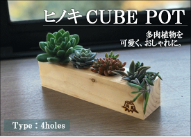 大山ひのきキューブポット 4holes 多肉植物用 木製ミニポット ミニプランター木製 プランター 鉢 室内プランター 買い回り ナチュラル カントリー ロハス 北欧 ヒノキ 桧 檜 ガーデニング 送料無料