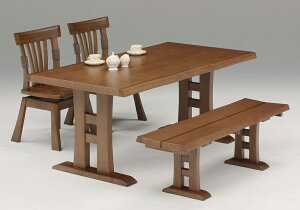 ダイニングセット 食堂 食卓 キング 4点セット テーブル165 ×1台 肘無し椅子 ×2脚 ベンチ130 ×1台 天然木 タモ 和風 モダン 2枚脚 民芸風 ナチュラル ブラウン【smtb-KD】