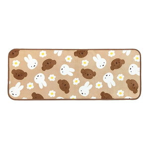 【海外販売NG】ミッフィー「お顔とお花/ふんわりやわらかラグマット(約45×120cm・ベージュ)」