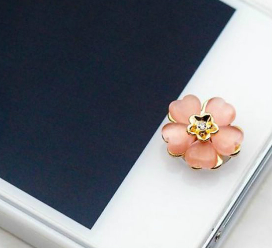 キラキラパール ホームボタン 花型　透明＆ピンク<br>iPhone＆ipad ＆iPod touch対応ホームボタン<br> デコレーション デコシール スワロフスキー デコレーション クリスタル