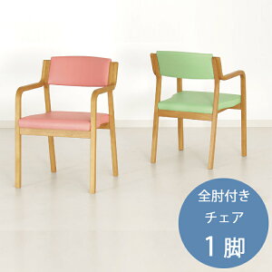 全肘付き チェア1脚 Care-116-AC ダイニング イス 椅子 スタッキング 介護 肘付き アーム ピンク グリーン 天然木 PVC 次亜塩素酸対応