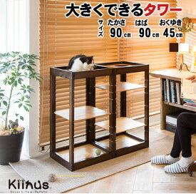 kiinus キーヌス 日本製 [ キャットタワー パレス 2棟セット Y ] 猫用 タワー 室内 据え置き 多頭飼い 拡張 木製 ペット家具