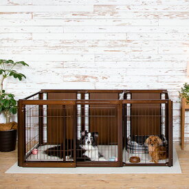 kiinus(キーヌス) [ サークルプラス FS 80Lp メッシュ ] 犬用 ペットサークル Lpサイズ(185cmx97.5cm) 多頭飼い サークルケージ 中型犬 大型犬 スライド扉 室内用 木製 ペット家具 日本製