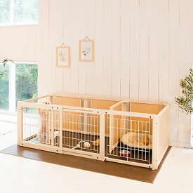 kiinus(キーヌス) [ サークルプラス FS 60Lp メッシュ ] 小型犬用 ペットサークル Lpサイズ(185cmx97.5cm) 多頭飼い サークルケージ スライド扉 室内用 木製 ペット家具 日本製