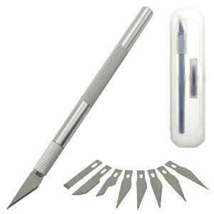 金継ぎラウンジ デザインナイフ ケース・替刃セット 直線刃大5枚、曲線刃1枚、平刃1枚、直線刃小1枚