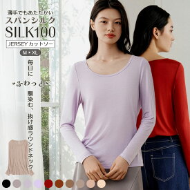 ＼10％OFFクーポン☆FASHIONフェア／新色追加 シルク100％ カットソー ジャージー レディース ラウンドネック 長袖 ロンT ロングTシャツ スパンシルク キレイ色 インナー 肌着 絹 10カラー 保湿 保温 M L XL ctfa main