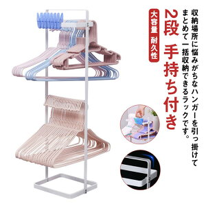 2段 ハンガーラック ハンガー収納 ハンガー収納ラック スリム 便利 手持ち付き ステンレス製 ランドリーラック 洗濯用品 収納 ハンガー