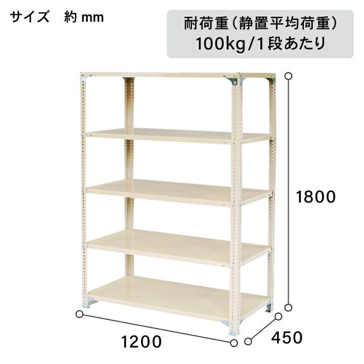 楽天市場】アイボリー スチール棚セット No.2 幅120 奥行45 高さ180cm  