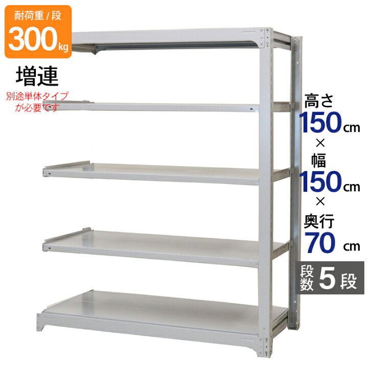 楽天市場】スチールラック 業務用 高さ150 幅150 奥行70cm 天地 5段 増 