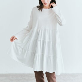 チュニック《ティアードチュニックカットソー 全6色》 トップス チュニック 長袖 ゆったり 大きい レディース カットソー ティアード 綿 フレア フリル ミニワンピース 長袖 シンプル 無地 体型カバー おしゃれ 大人可愛い 楽ちん プチプラ 切り替え メール便可//10//