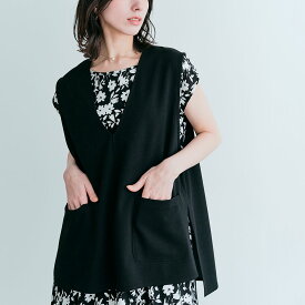 ベスト《全方向ストレッチ深Vネックベスト》全7色 2サイズ レディース トップス ベスト ジレ Aライン フレア 前後着用 Vネック ノースリーブ チュニック 体型カバー きれいめ 大人カジュアル セットアップ シンプル フォーマル 30代 40代 50代 メール便可//10//