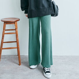 パンツ《柔暖リブニットワイドパンツ 全8色》 レディース ボトムス ワイドパンツ イージーパンツ ニットパンツ リブニット 股上深め 大人カジュアル きれいめ おしゃれ 大きいサイズ コットンニット 極暖 暖かい 防寒 プチプラ 秋冬 Lサイズ////