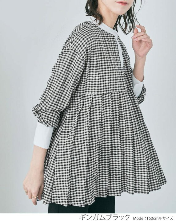 楽天市場】シャツ《プリーツ切り替えギンガムチェックシャツ 全3色 