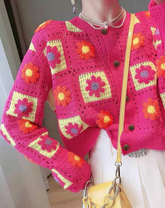 楽天市場】カーディガン《花柄クロシェ編みカーディガン 全4色 