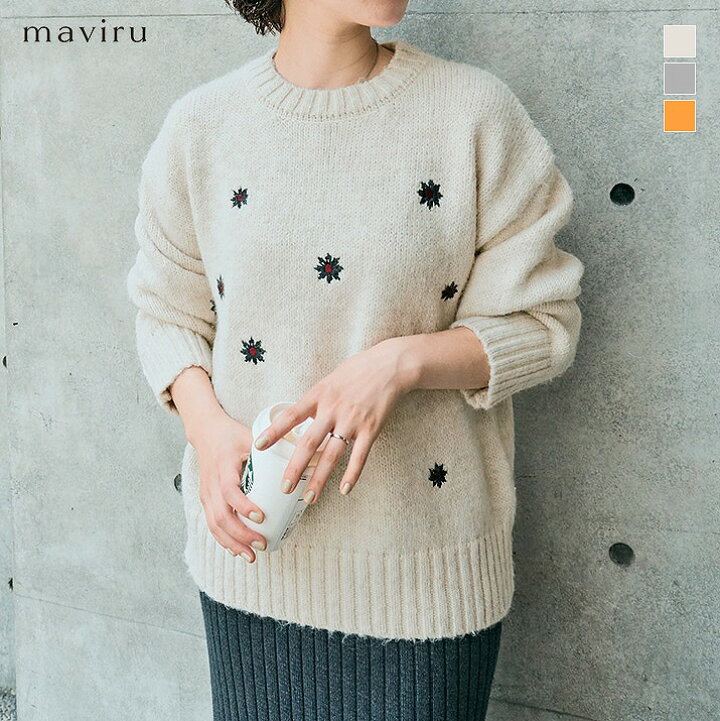 楽天市場】ニット《フラワー刺繍クルーネックニットプルオーバー 全4色 