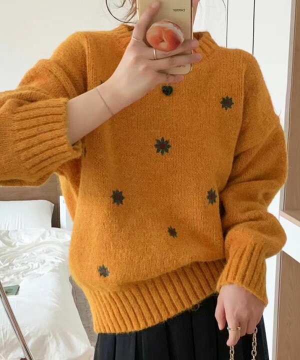 楽天市場】ニット《フラワー刺繍クルーネックニットプルオーバー 全4色 