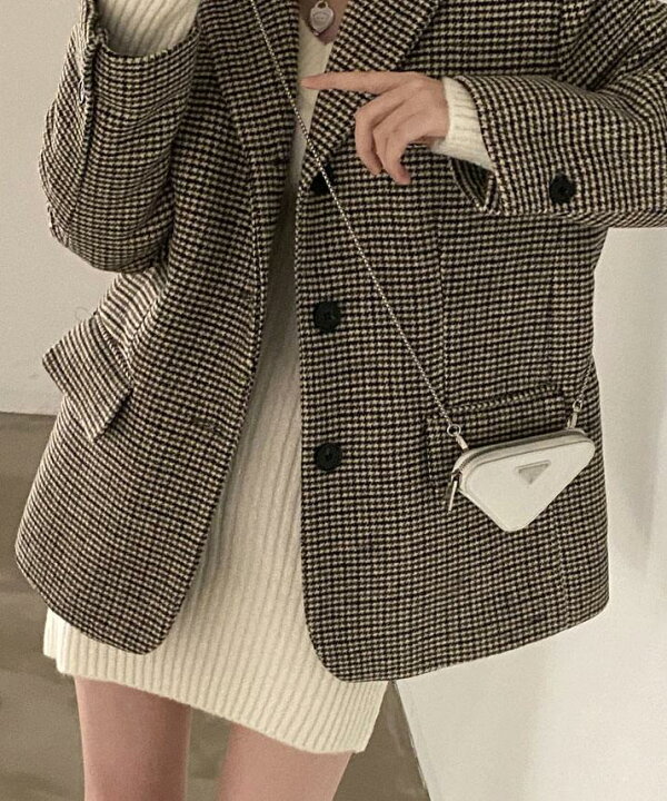 伊太利屋 イタリヤ ビックカラー ダブル チェック柄 ウール ジャケット  