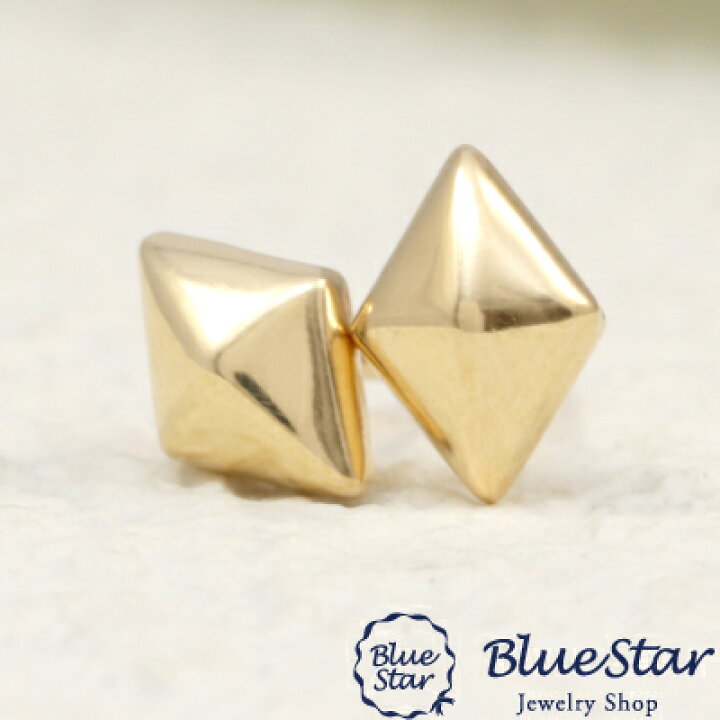楽天市場】K18YG シンプルな立体的なひし形ピアス BlueStar : キラキラ 