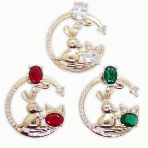 10%オフクーポン 11/1まで★ストーンフレーム 【107.三日月と兎】1個 ウサギ チャーム 石座 ストーン ビジュー オリエンタル 魔法 パーツ ハンドメイド 春 秋冬 It DIY 国内発送