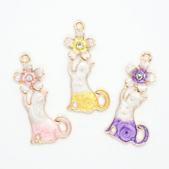 楽天市場】メタルチャーム【261.ネコちゃんと桜】1個売り ネコ 猫 