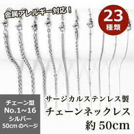 20%オフ スーパーSALE★サージカルステンレス製 金属アレルギー対応 ネックレスチェーン 金具付【約50cm シルバー】No.1～16のページ SUS316 医療用ステンレス ネックレス 喜平 アズキ 小豆 アレルギーフリー ハンドメイド DIY 国内発送