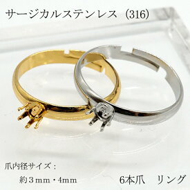 サージカルステンレス（316）リング台 6本爪 指輪 パーツ 石枠 空枠 丸 1個売り 台座 フリーサイズ