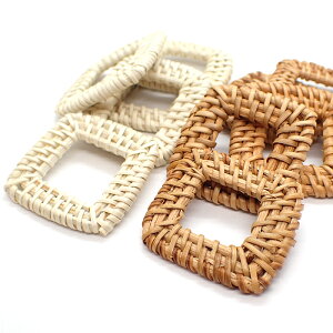10%オフクーポン 11/1まで★ラタン パーツ スクエア【10個売り】ウッドビーズ 木 編み ナチュラル ブラウン ホワイト アイボリー サークル 春 夏 チャーム ハンドメイド 手作り DIY 国内発送