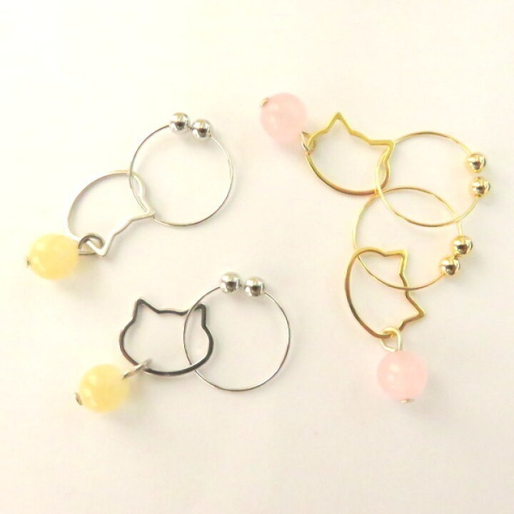楽天市場 ネコ ピアス 猫ピアス イヤリング 猫のピアス 可愛い アクセサリー 天然石 シンプル 選べる ゴールド シルバー キラキラ フープピアス レディース 誕生日プレゼント ギフト 流行 人気 女性用 女性 ネコちゃん かわいい クリスマス母の日 クリスマス