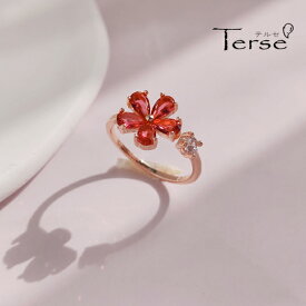 Terse☆再入荷☆5枚のピンクCZダイヤ花びらからなるコスモス フォークリング　アイコニックな花のアクセサリーから着想を得ている指輪　自然そのものを描写したようなデザインが、みなぎるような躍動感を与えています　キュービックジルコニア リング rs0254ar 1月誕生花