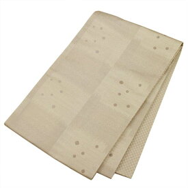日本製●本場桐生織京袋帯 シルバーの地色に水玉とモダンな石畳の模様