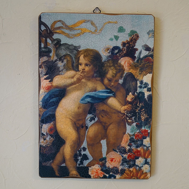 イタリアアンティーク古い油彩画 油絵 絵画 人物画 額縁 板絵 ビンテージ-