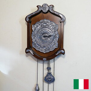 イタリア製 アンティーク 掛け時計 木製 振り子付 クオーツ すず製 ピューター製 おしゃれ イタリア雑貨 イタリア小物 インテリア 雑貨 アンティーク インテリア ヨーロッパ雑貨 アンティー