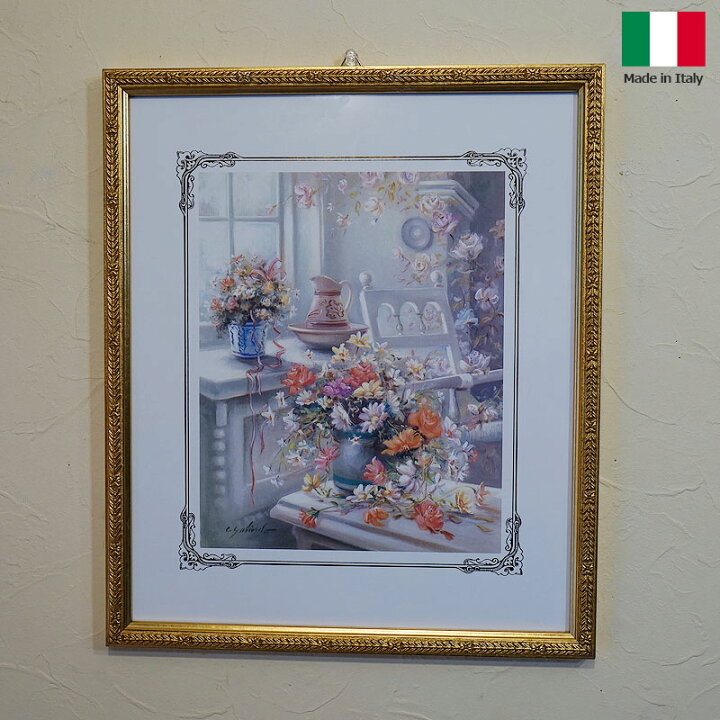 楽天市場】絵画 インテリア 額入り イタリア製 フラワー 陶器の花瓶 