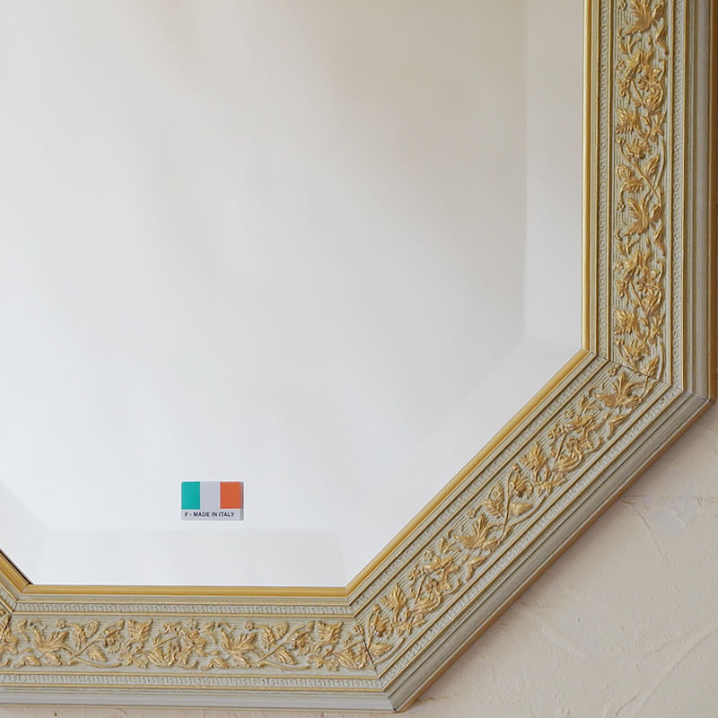 楽天市場】鏡 壁掛け イタリア製 八角ミラー うぐいす色＆ゴールド