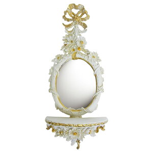 鏡 壁掛け アンティーク イタリア製 鏡 ミラー コンソール付 ホワイト アイボリー ウォールミラー 鏡 壁掛け おしゃれ 壁掛け 鏡 アンティーク 鏡 姿見 壁掛け 軽量 ロココ 北欧 インテリア