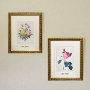 絵画 インテリア ルドゥーテ ローズ 絵額 複製画 『 バラ図譜 ローズ ブーケ&ロサ ケンティフォリア 』 「 RS-A 」 「 RS-02 」 縮小版 ゴールドフレーム 絵画 花 絵画 額入り 絵画 バラ 薔薇雑