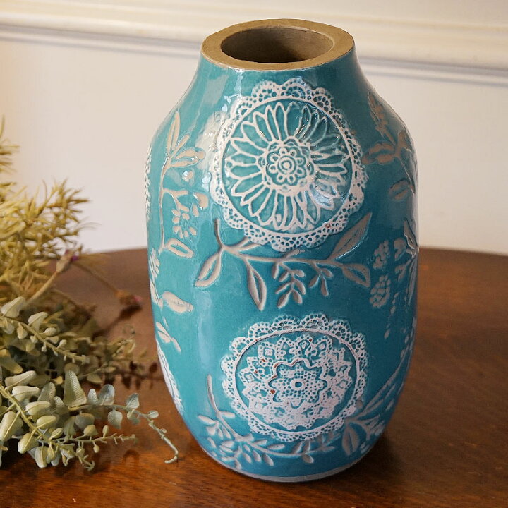 楽天市場】フラワーベース 陶器 花瓶 陶器製 ブルー BL インテリア 