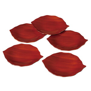 銘々皿 木の葉型 春慶木目塗り 5枚セット