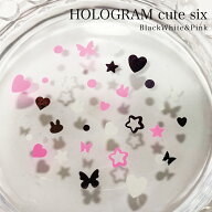 【在庫限り★300円】KiraNail HOLOGRAM キュートシックス ブラックホワイト＆ピンク ☆ ホログラム ハー…