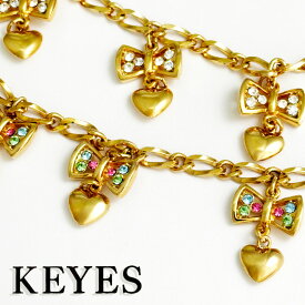 三連ハートのチャーム ネックレス レディース ヴィンテージアクセサリー 22KTゴールドプレート 金 ニッケルフリー KEYES カナダ製