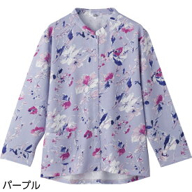 スナップ釦前開きTシャツ シニア レディース ファッション 高齢者 服 おばあちゃん 服 お出かけ着 外出着 [ 乾燥機対応 ] 小さいサイズ 洗濯機対応 ストレッチ素材 身幅ゆったり 名前記入欄付 長袖 前ポケット付 春夏素材
