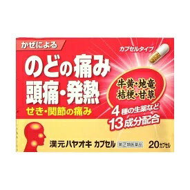 漢元ハヤオキカプセル 20カプセル 【指定第2類医薬品】のどの痛み、頭痛、発熱に　4種の生薬と13成分