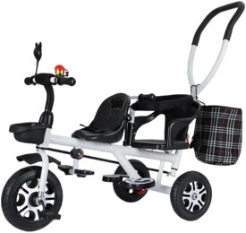 2人乗り三輪車、子供用自転車、取り外し可能なバスケット、誕生日プレゼント、屋外と屋内での使用、8ヶ月から5歳、双子用ベビーカー、ダブルベビー自転車、軽量