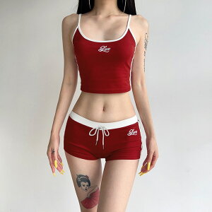 セットアップ レディース おしゃれ カジュアルスーツアルファベット刺繍Uネックキャミソールストラップストラップ付きショーツ スウェット セットアップ 上下セット