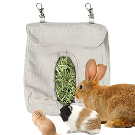うさぎエサ入れ 牧草袋 餌入れ 牧草入れ 干し草 ウサギ餌入れ 兎 バッグ デグー ケージ デグー エサ入れ フィーダー モルモット チンチラ チモシー入れ 小動物 大容量 うさぎ ハムスター わら (グレー, L(30*24cm))