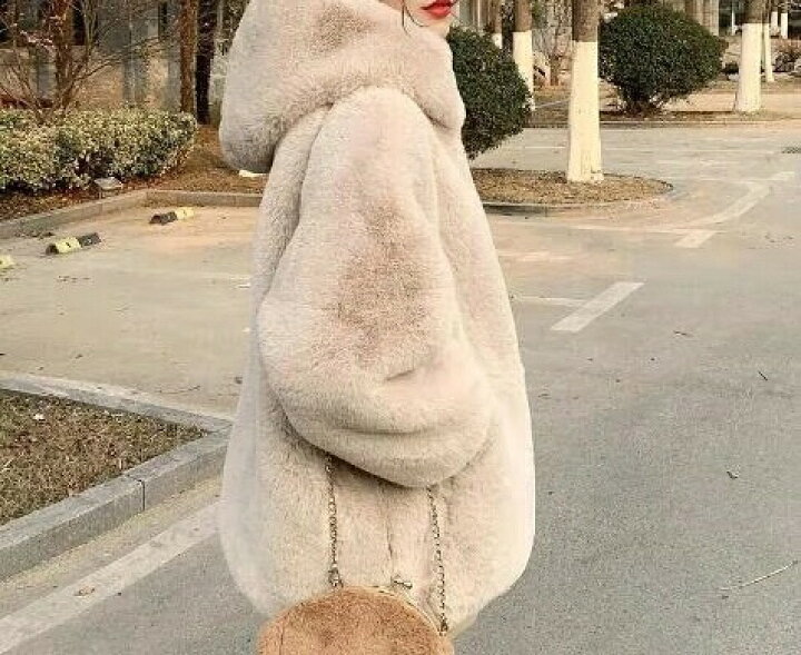 楽天市場】韓国版モコモコの のコート女中長型冬繭型ファスナーウサギ 