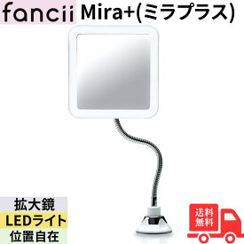 Fancii Mira+(ミラプラス) 10倍拡大鏡 LED化粧鏡 調光可能な自然光 吸盤ロック グースネック付き 360度回転 スタンド/壁掛け両用 浴室鏡 アーム 化粧ミラー
