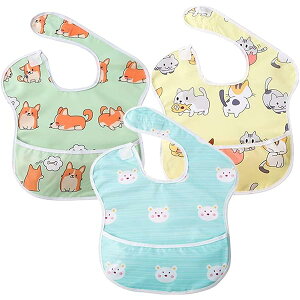 お食事ベビーエプロン 食事用 防水エプロン 立体ポケット 軽量 速乾 子供用 ポケット付き 保育園用 幼稚園用1-3歳